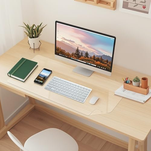 Luxoraiova Schreibtischunterlage Transparent, Tischunterlage Schreibunterlage Durchsichtig Schreibtisch Unterlage, Rutschfeste Runde Kanten Schreibunterlage, für Büro Zuhause Schule (60 x 35 cm)