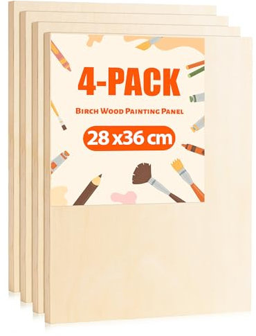 ROWOOD Lot de 4 toiles en bois pour peinture, panneaux de toile vierges de 28 x 36 cm avec cadre en bois brut pour travaux manuels, peinture à l'huile