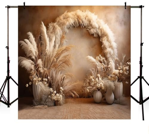 MEHOFOND 8x8ft Boho Photography Backdrop Retro Bohemian Floral Pampas Background Kid Birthday Party Wedding Pregnant Portrait Decor Photo Studio Props