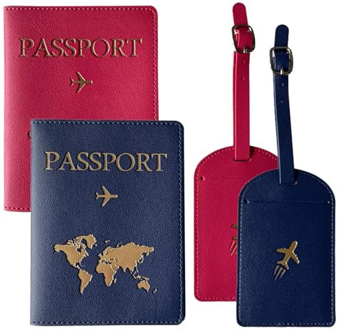 Zonoori 4 Stück Reisepasshülle Personalisiert Set, PU Leather Passport Hülle, Passport Holder