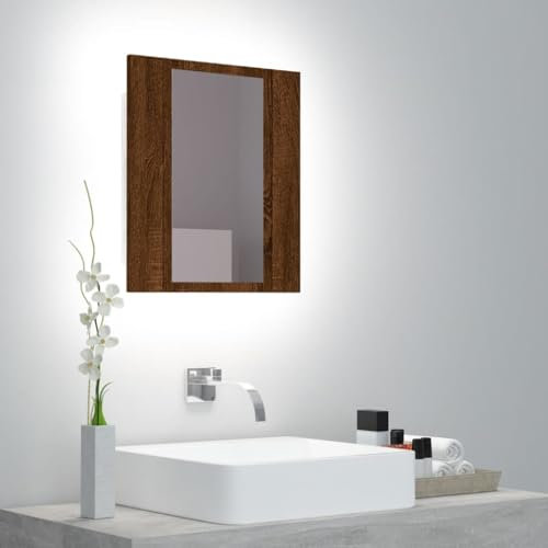 Myheimly Spiegelschrank mit LED-Leuchten 40x12x45 cm,Braune Eiche
