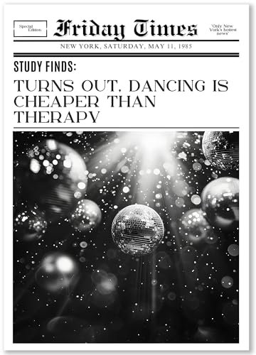 Happymotive – Poster im Zeitungsstil Vintage A3 | Wandbilder im Retro-Design | Typografie | Wanddeko für Wohnzimmer, Büro & Schlafzimmer | Premium Druck auf 300g Papier (Dancing cheaper than therapy)