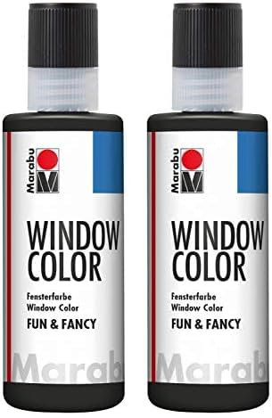 Marabu 04060004873 Window Color Fun & Fancy Peinture de contour noir doux 80 ml, à base d'eau, amovible sur des surfaces lisses telles que le verre, les miroirs, le carrelage et le film (Lot de 2)