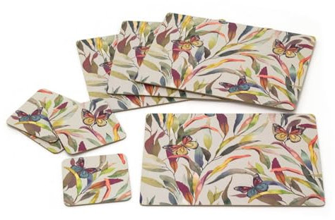 Carousel Home Set Of 4 Butterfly Placemats & Coasters | 4 Kitchen Dining Table Coasters and Placemats | 8 Piece Table Place Mat Set