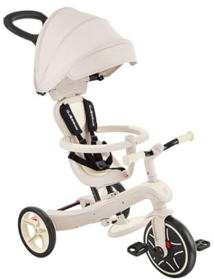 GLOBBER Explorer Trike 4in1 ECO – Kinderwagen, Dreirad und Laufrad, 10/8,5 Zoll, TPR-Sitz, höhenverstellbar, kokos weiß