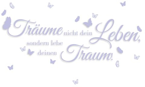 yabaduu Wandtattoo Spruch Träume nicht dein Leben 120x39,5cm Wanddeko Zitat Wandsticker Aufkleber selbstklebend mit Schmetterlingen für Wohnzimmer Büro Schlafzimmer YX006 (Flieder)