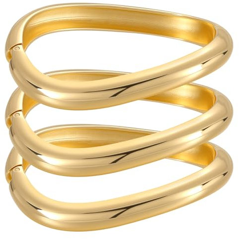 Emibele Gold Armreifen für Frauen, 3PCS Unregelmäßige Chunky Gold Armband Scharnier Offen für Frauen, Breiten Arm Manschette Chunky Schmuck Geschenke für Valentinstag Weihnachten Geburtstag
