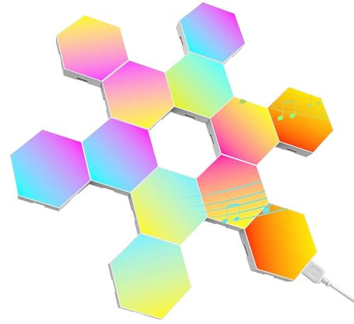 Smart LED Panel Lichter, 12 Stück Hexa Lampe Wand Deko mit Musik Sync, APP Kontrolle, Fernbedienungen, RGB LED Panel Gaming Zubehör Sechseck Wandleuchte