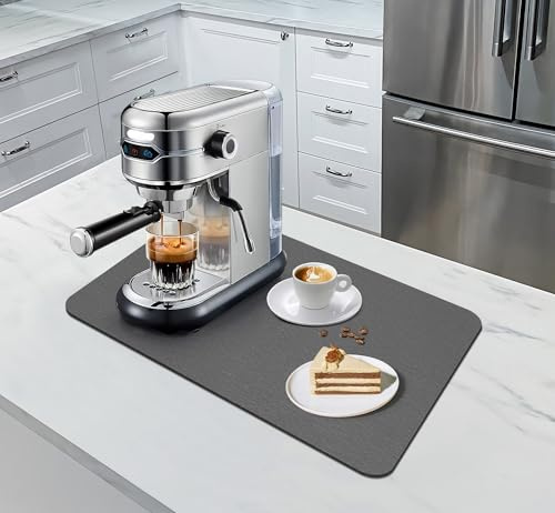 SOSMAR Super Absorbent Dish Drying Mat - 12x16 Inch Counter Protector Mat for Coffee Machine & Sink, Non-Slip Grey