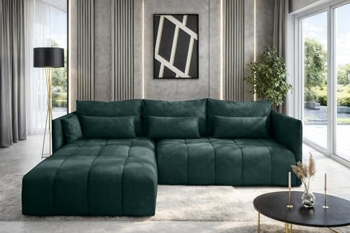 AXLIVING Ecksofa Grün mit Schlaffunktion und Bettkasten Cosmova 245cm