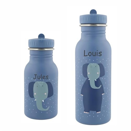 Gourde enfant Trixie – 350 ml ou 500 ml – Acier inoxydable – Gourde bébé – Design animaux – Idéale école, sortie, sport, aventure (Eléphant, 500ml)