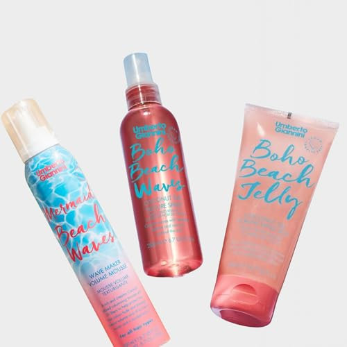 Umberto Giannini Mermaid Wavy Hair Styling Trio for Type 2 Waves - Boho Scrunching Jelly, Mermaid Mousse & UV Protect Texture Spray