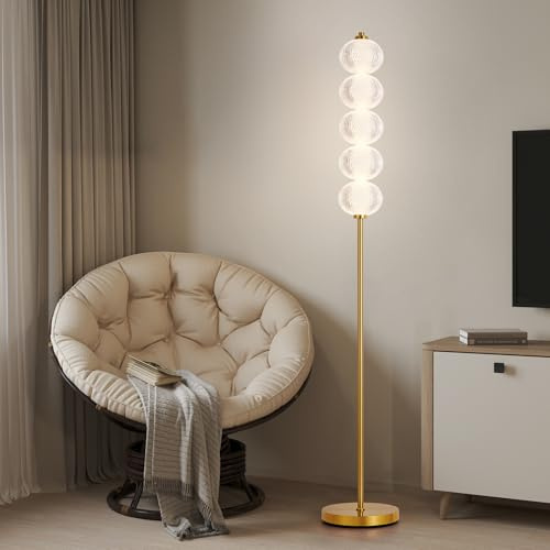 HARPER LIVING LED Floor Lamp Gold, 20W 2400LM Bright Standing Lamp with Foot Switch, 3 Colour Temperatures (3000K-6500K), Modern Corner Lamps for Living Room, Bedroom, Office