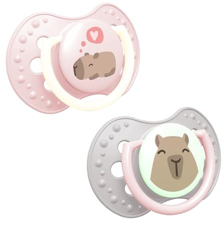 LOVI Silikon Schnuller dynamisch 2 Stk. CapiChill Leuchtend, Schützt den Saugreflex, Sicher für das Stillen sowie für Biss und Sprechen, Antiallergisch, Freie Atmung (Rosa Girl, 6-18 m)