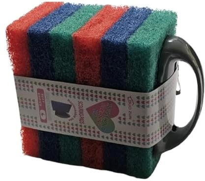 Multi-Color Scrub Sponge Pads with Ergonomic Handle – Household Cleaning Kit for Kitchen, Bathroom & Multi-Surface Use, Reusable Non-Scratch Sponges with Replaceable Pads-Pack of 6