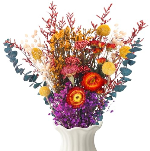 LAUMOE 30 Stück Trockenblumenstrauß Groß Set, 42cm Brautstrauß Trockenblumen Strauß Groß zum Basteln Strohblumen Getrocknet für Wohnzimmer Home Hochzeit Vasen Herbst Tischdeko (Stil 4)