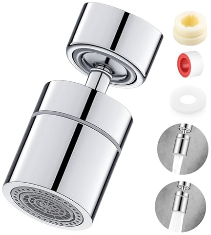 360° Wasserhahn Aufsatz Schwenkbar, M22/M24 Drehbare Wassersparer Verlängerung, Perlator mit Zwei Strahlarten, Strahlregler Wasserhähne für Küche Bad Aufsatz