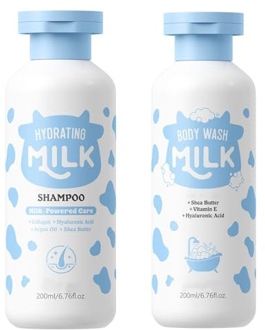 Milk Body Wash & Shampoo, Hydrating Bath & Shower Gels - Pflegendes Shampoo Body Wash Set, Reinigt effizient Trockene Haut - Duschgel Seife für Gesicht und Haar
