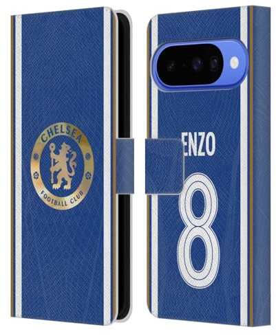 Head Case Designs Offizielle Chelsea Football Club Enzo Fernández 2023/24 Spieler Home Kit Leder-Wallet-Hülle Kompatibel mit Google Pixel 10
