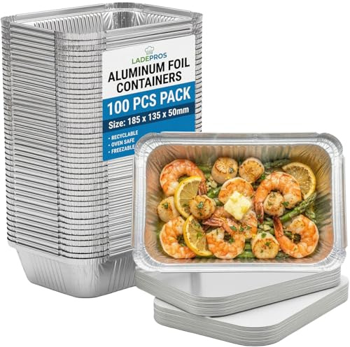 LADEPROS 100 bandejas de aluminio para barbacoa, 700 ml, 185 x 135 x 50 mm