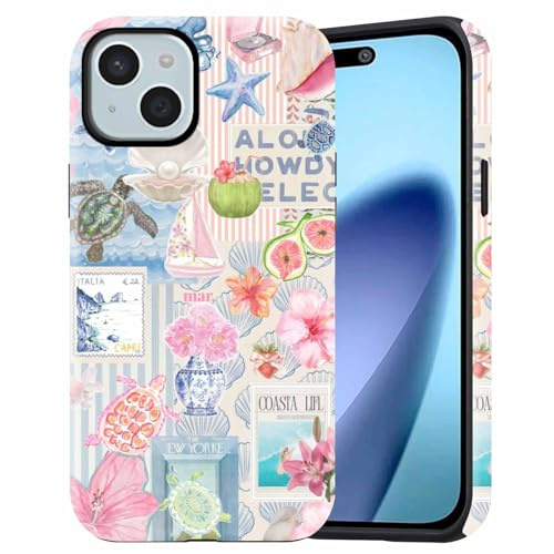Dahimomo Collage Cute Case for iPhone 13 mini/iPhone 12 mini 5.4, 2-in-1 Pink Flower Print Girly Aesthetic Design Pattern, Shockproof Bumper Slim Protective Cover for Girl Women, Collage D