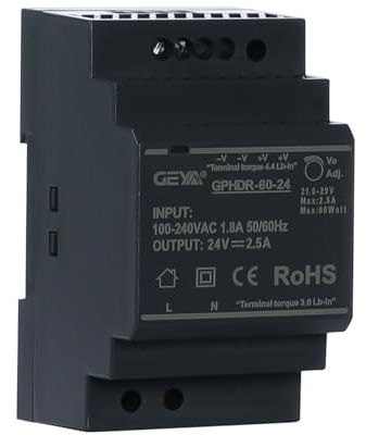 GEYA Fuente de alimentación conmutada,transformador monofásico para carril DIN,de AC100V-240V a DC24V (GPHDR-60W-24V-2.5A）