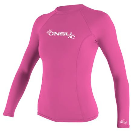 O'Neill Basic Skins Damen-Wetsuit mit UV-Schutz 50+, Langarm, Rundhalsausschnitt, Sonnenshirt, Rashguard, Fuchsrosa, Größe XS