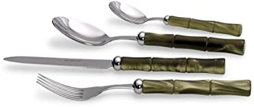 Rivadossi Sandro Bamboo Set di Posate per 6 Persone, 24 Pezzi-100% Made in Italy, Artigianalità e Design, Acciaio Inossidabile, Verde Oliva