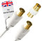 Coaxial TV Aerial Cable 1m - Male To Male Gold Plated Coaxial Cable with Plug to Plug Shielded Connectors | Antenna AV Lead for Digital and Analogue Signals - White
