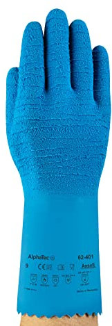 Ansell AlphaTec 62-401 Guanto in lattice, Protezione Contro le Sostanze Chimiche e Liquide, Blu, Taglia 8 (6 Paia)
