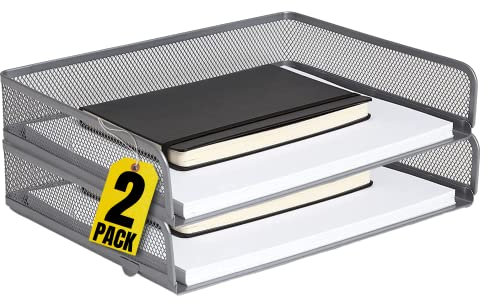 1InTheHome Desk Tray, Side Load Stackable Letter Tray Silver Wire Mesh 2 Trays