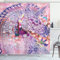 ABAKUHAUS Einhorn Duschvorhang, Fantasie-Tier Vögel, Stoffliches Gewebe Badezimmerdekorationsset mit Haken, 175 x 200 cm, Pink Lila