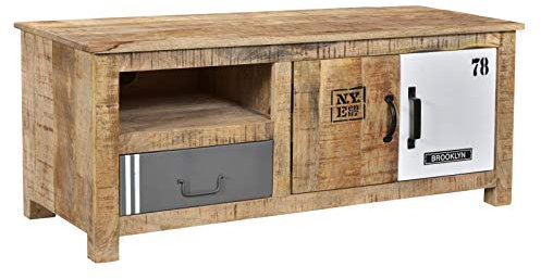 Woodkings® TV-Bank Pune Holz Natur braun Mango Metall Mix TV-Unterschrank Design TV-Möbel Schublade Holzmöbel