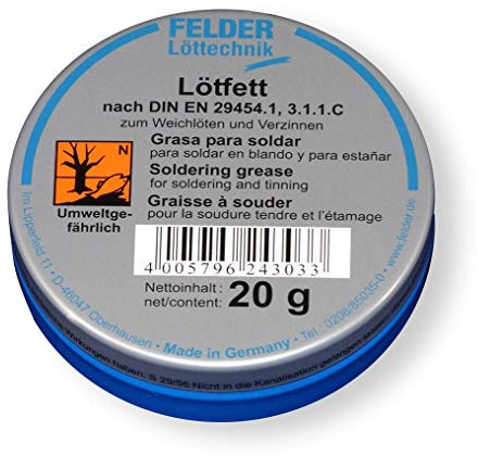 Felder FT01 Elektronik-Lötfett zum Weichlöten von Kupfer und Kupferlegierungen auf Basis von Zinkchlorid und Ammoniumchlorid in pastöser Konsistenz, gelblich-weiß