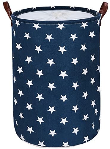 DOKEHOM 20-Inches Verdickte Faltbare Runde Lagerung Wäschekörbe, Baumwolle (Blau Star, L) EINWEG