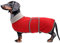 MOREZI Winterhundejacke mit wattiertem Flusenfutter, verstellbarem Klettknopf und hochklappbarem Stehkragen. Sehr gut geeignet für Dackel und kleine und mittelgroße Jagdhunde-Rot-S