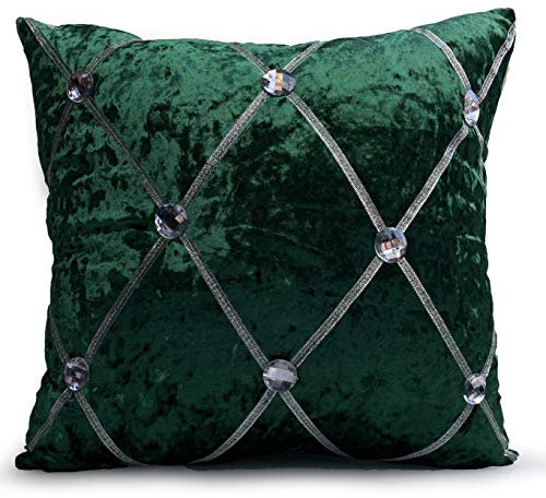 cushion mania Large Crushed Velvet Diamante Chesterfield Cushion Covers or Filled Cushions – Luxury Decorative Scatter Pillows (17x17 Cover Only, Bottle Green)