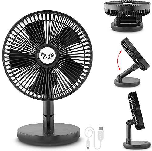 SK USB Akku Mini Tischventilator faltbar klappbar / 1200mAh / Standventilator Tisch Ventilator Stand Lüfter Fan für Schreibtisch, Büro und Unterwegs