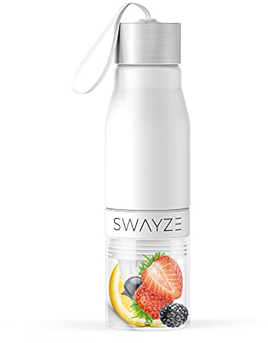 Water Bottle Fruit Infuser, BPA Free, Infusion Section, Fruit Squeezer Juicer, 650ml Sport Durable Leak Proof Camping Outdoors Detox Healthy Hydration (White)