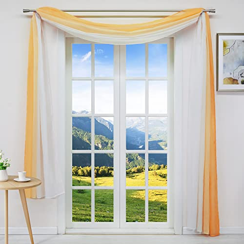 Joyswahl Voile Querbehang mit Topaktuelle Farbverlauf Design »Lowri« transparentes Freihanddeko Dekoschals Vorhang für Schlafzimmer Wohnzimmer Hochzeit Orange-Weiß BxH 140x500cm 1 Stück
