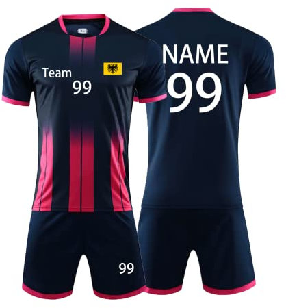 Personifizieren Fussball Trikot Kinder Erwachsene Hemd & Kurze Set mit Nummer Name Team Logo Fußball Trikot (Saphirblau)