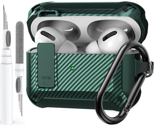 Olytop Funda para Airpods Pro 2/1 Gen con clip de bloqueo (2019/2022/2023), funda protectora de bloqueo resistente para Airpod Pro de 2ª generación a prueba de golpes para Apple iPod Pro, verde