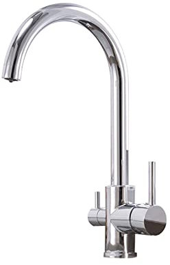 3 Wege Wasserhahn Küche 360° Drehbar Küchenarmatur 3 Wege Chrom 3 in 1 Mischbatterie Doppelhebel Küche Armatur für Wasserfilter