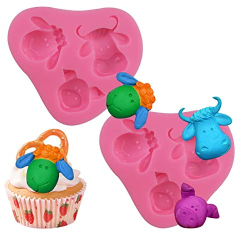 2 Stück niedliche Bauernhof-Tierkopf-Form für Fondant, Kuh, Schaf, Schweinekopf, Silikon, Schokolade, Süßigkeiten, Form für Zucker, Basteln, Kuchendekoration