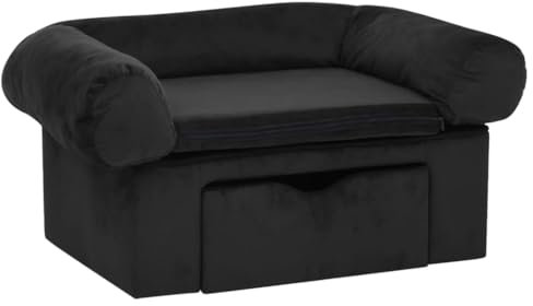 vidaXL Dog Sofa with Drawer - Plush Black Pet Couch Bed for Cats/Dogs - Small Pet Furniture with Storage for Living Room/Bedroom - Washable Cover