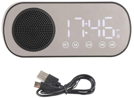 Zunate Digitaler Wecker mit Lautsprecher, Bluetooth 5.0, Kabelloser HiFi Radiowecker, Tragbarer FM Spiegel, Doppelwecker, für Reisen mit Schwerem Schläfer