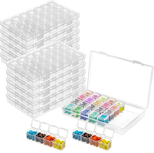 Lawei 10 Stück x 28 Fächer Diamond Painting Aufbewahrungsboxen Sortimentskästen Transparent Sortimentsbox Einstellbar Diamant Kunststoff Aufbewahrungbox für Kleinteile Nägel Perlen Schmuck
