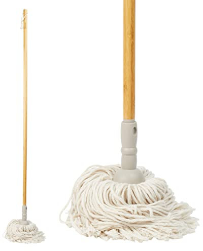 Salter LASAL71465WEU7 Warm Harmony Cotton String Mop – Includes Additional Refill Head, FSC®-Certified Bamboo Handle, Super Absorbent Tassels, Laminate, Wood, Tile Hard Floor Cleaning