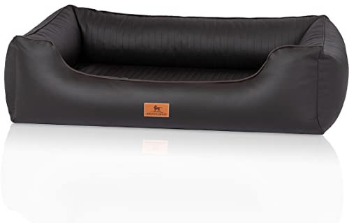 Knuffelwuff orthopädisches Hundebett aus Kunstleder Lovelock XXL 120 x 85cm Schwarz - Abnehmbarer Bezug - leicht zu reinigen - für große, mittelgroße und kleine Hunde