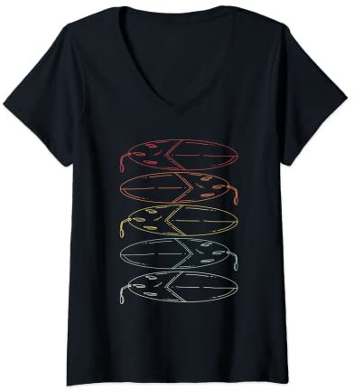 Damen Surfboard Vintage Surfer Surfboard Surfboard T-Shirt mit V-Ausschnitt